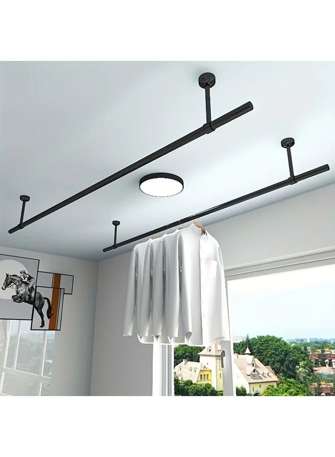 Rustic Black Metal Multi Purpose Clothes Rack 1495cm Removable Wall Mount Ceiling Hanging - Image 3